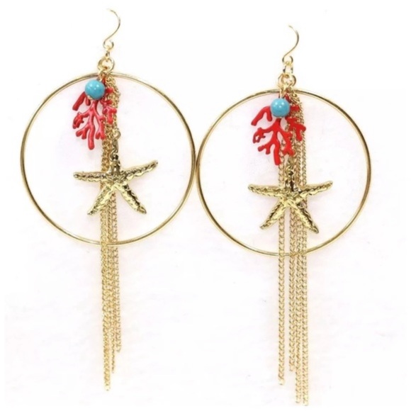 🎁 Red Circle Coral Earrings - Picture 3 of 5